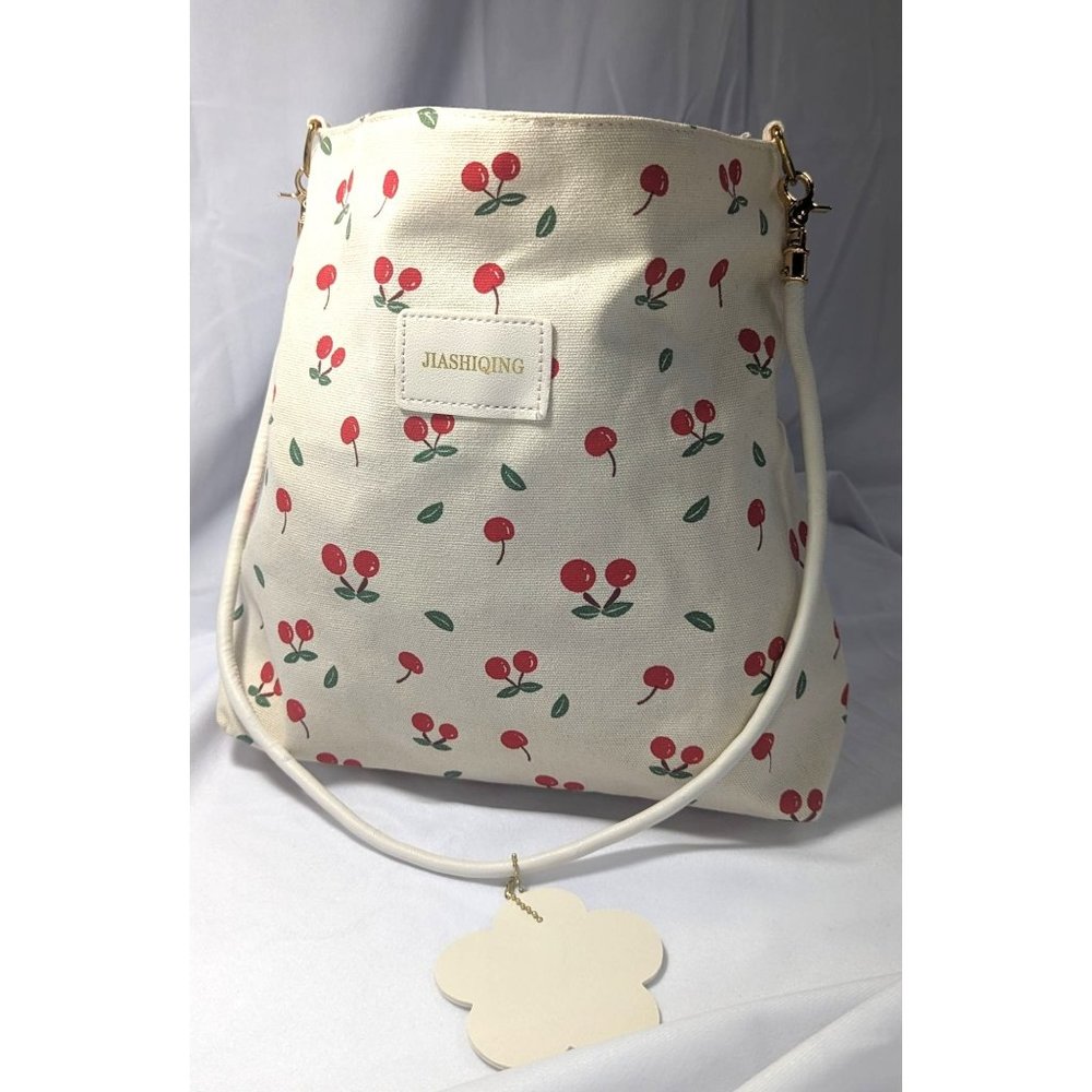 JIASHIQING Chery Pattern Canvas Tote Bag